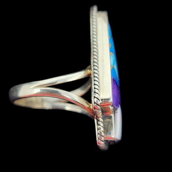 Sterling Silver Lightning Bolt Ring With Purple & Blue Stone Inlay, Size 9 - Picture 2 of 4